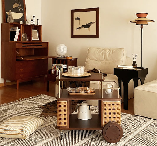 Creative wooden car that can be moved at any time, small table storage cabinet, dining car