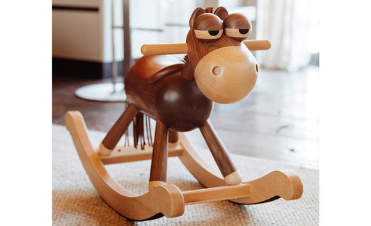 Handcrafted Wooden Rocking Horse with Adorable Big Eyes – A Timeless Childhood Treasure