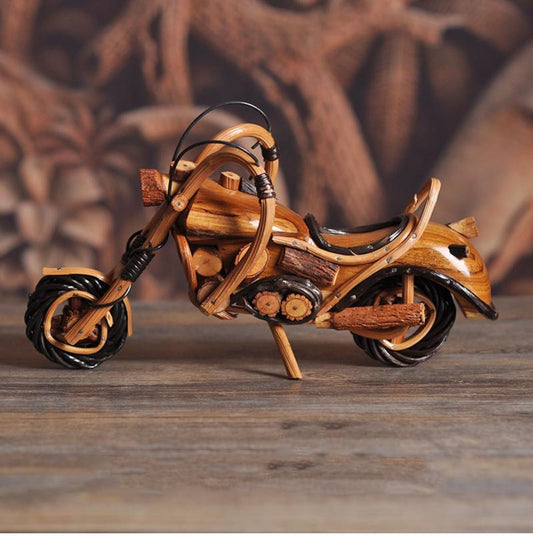 Exquisite Rattan-Woven Harley-Davidson Motorcycle Wooden Decorative Piece