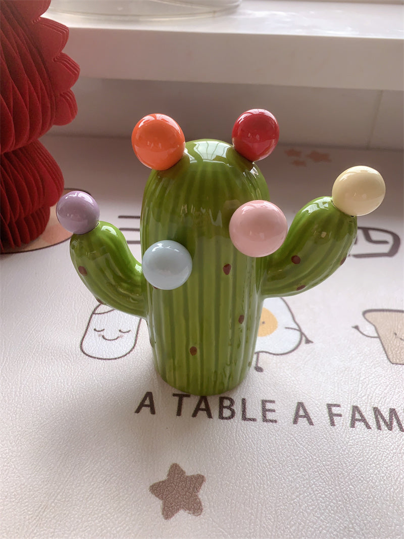 Cactus Ceramic Fruit Fork Set - 6 Colorful Mini Forks