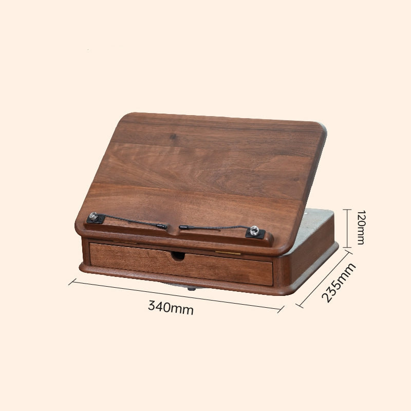360° Rotating Wooden Book Stand with Drawer – Adjustable Reading Holder with Storage Office Stationery