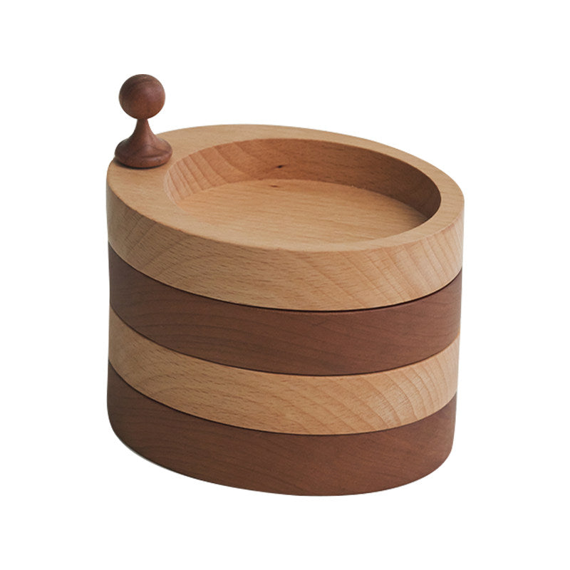 4‑Tier Rotatable Wooden Storage Box, Multi‑Layer Divided Organizer Tray, Snack Nut Serving Dish & Jewelry Trinket Holder for Coffee Table & Vanity Desktop