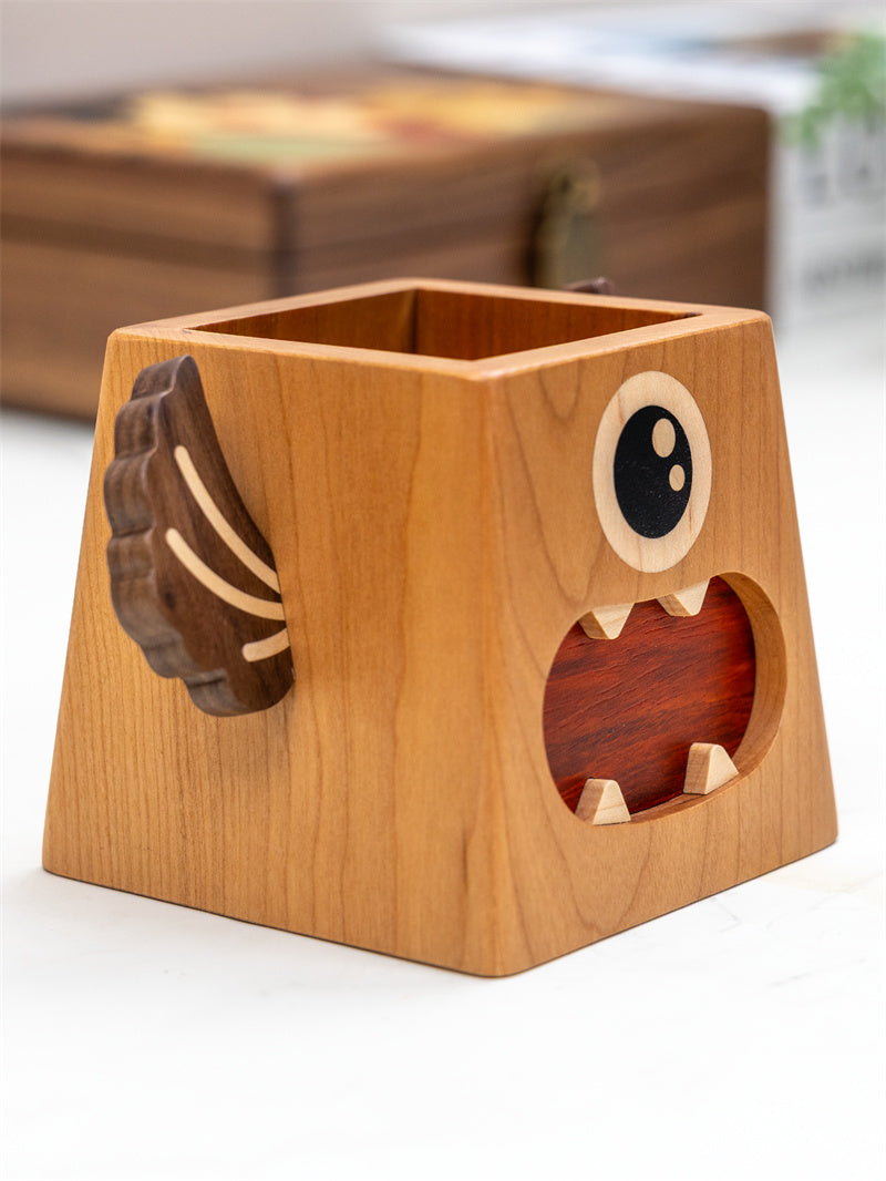 Cute Monster Wooden Pen Holder – Whimsical Desk Organizer for Pens, Pencils & Stationery