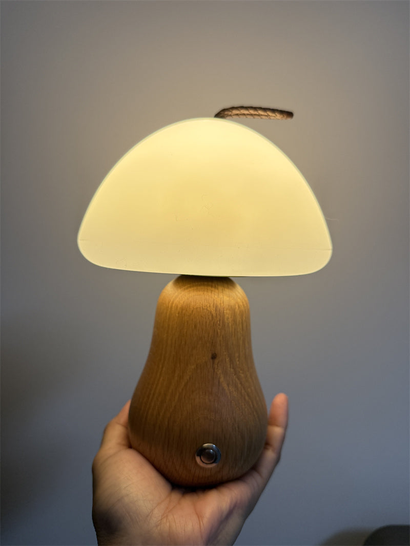 Enchanted Mushroom Charge Table Lamp - Wood Base for Cozy Ambience