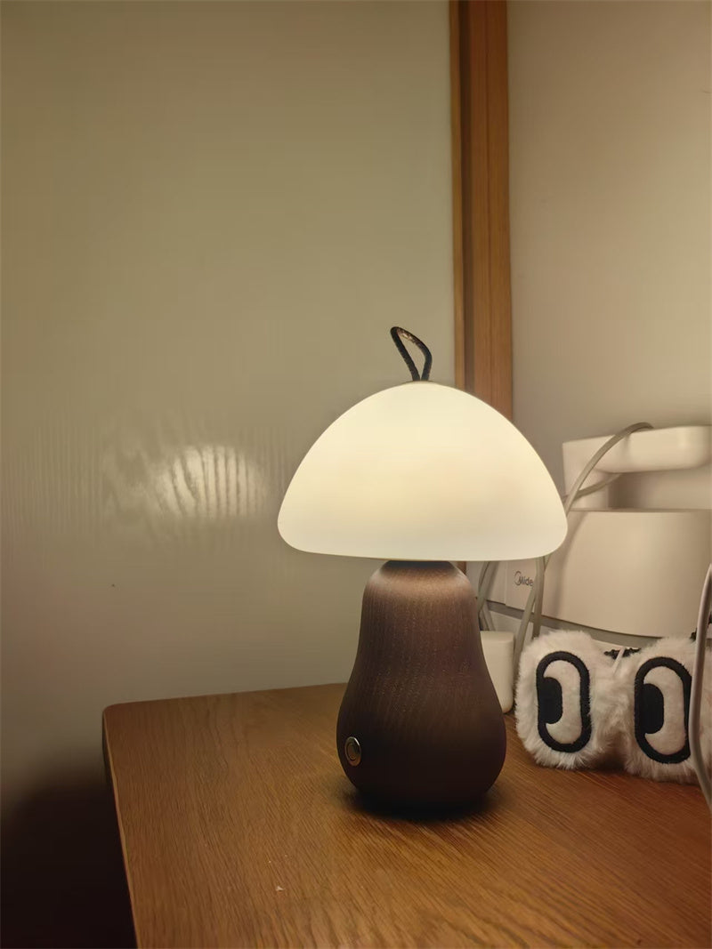 Enchanted Mushroom Charge Table Lamp - Wood Base for Cozy Ambience