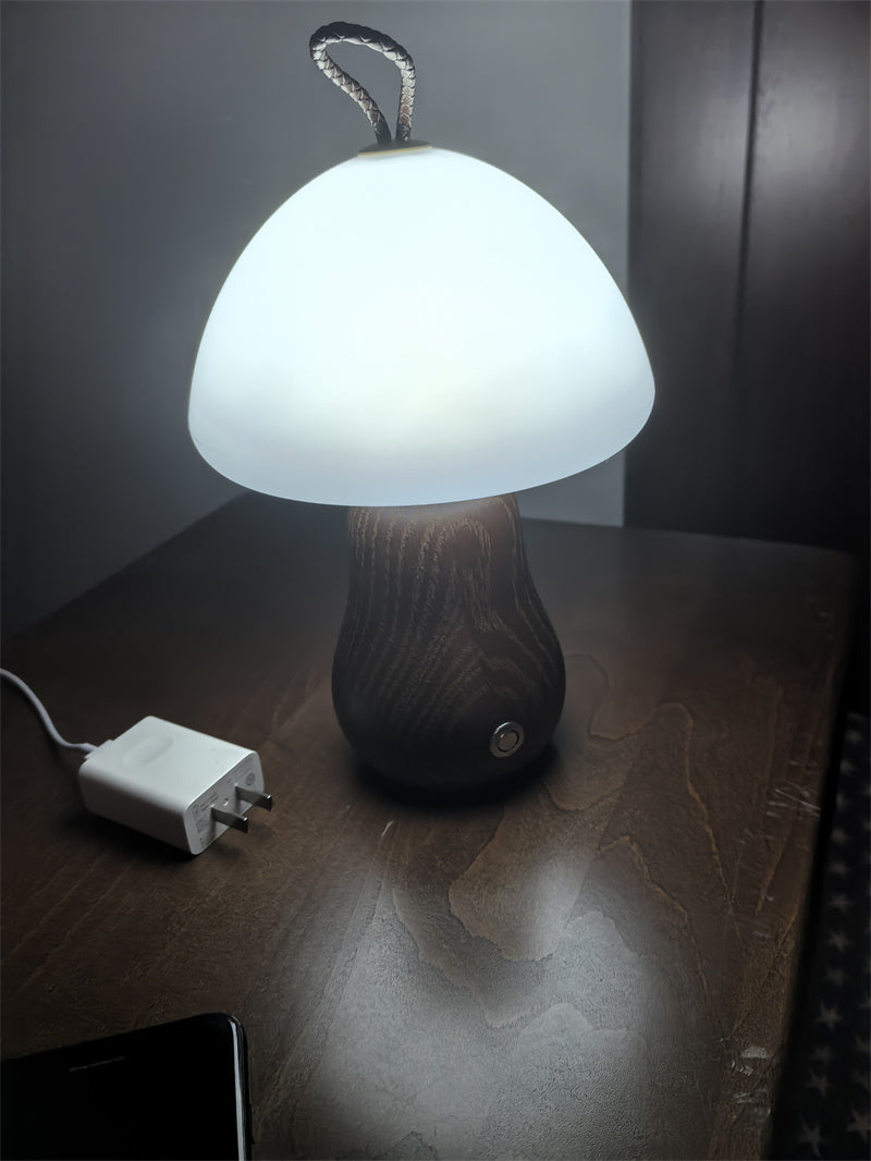Enchanted Mushroom Charge Table Lamp - Wood Base for Cozy Ambience