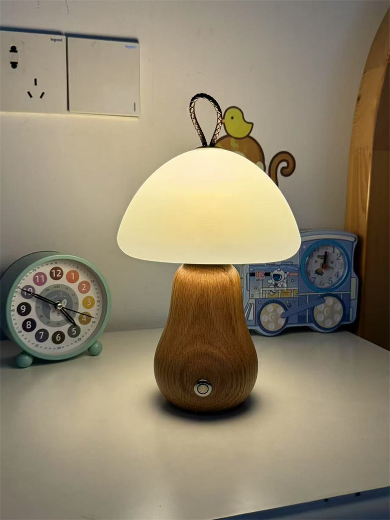 Enchanted Mushroom Charge Table Lamp - Wood Base for Cozy Ambience