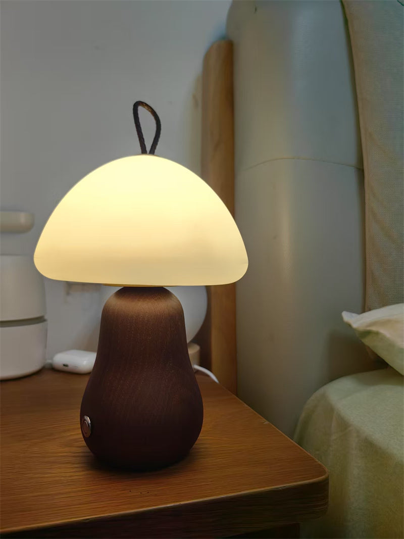 Enchanted Mushroom Charge Table Lamp - Wood Base for Cozy Ambience