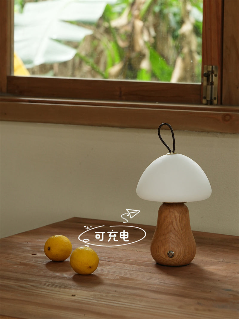 Enchanted Mushroom Charge Table Lamp - Wood Base for Cozy Ambience