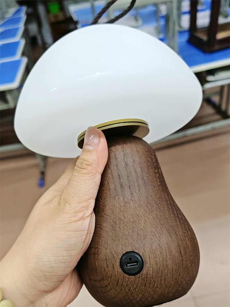 Enchanted Mushroom Charge Table Lamp - Wood Base for Cozy Ambience
