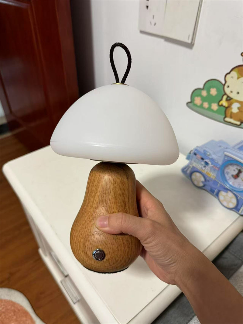 Enchanted Mushroom Charge Table Lamp - Wood Base for Cozy Ambience