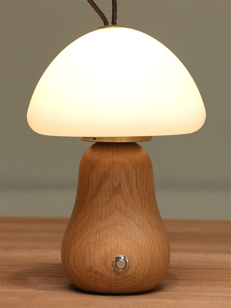 Enchanted Mushroom Charge Table Lamp - Wood Base for Cozy Ambience