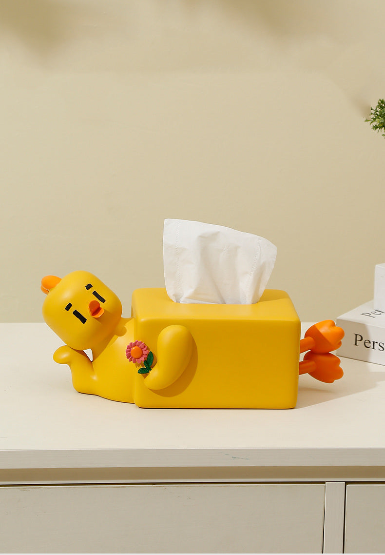 Lazy Little Yellow Duck Tissue Box, Desktop Decoration