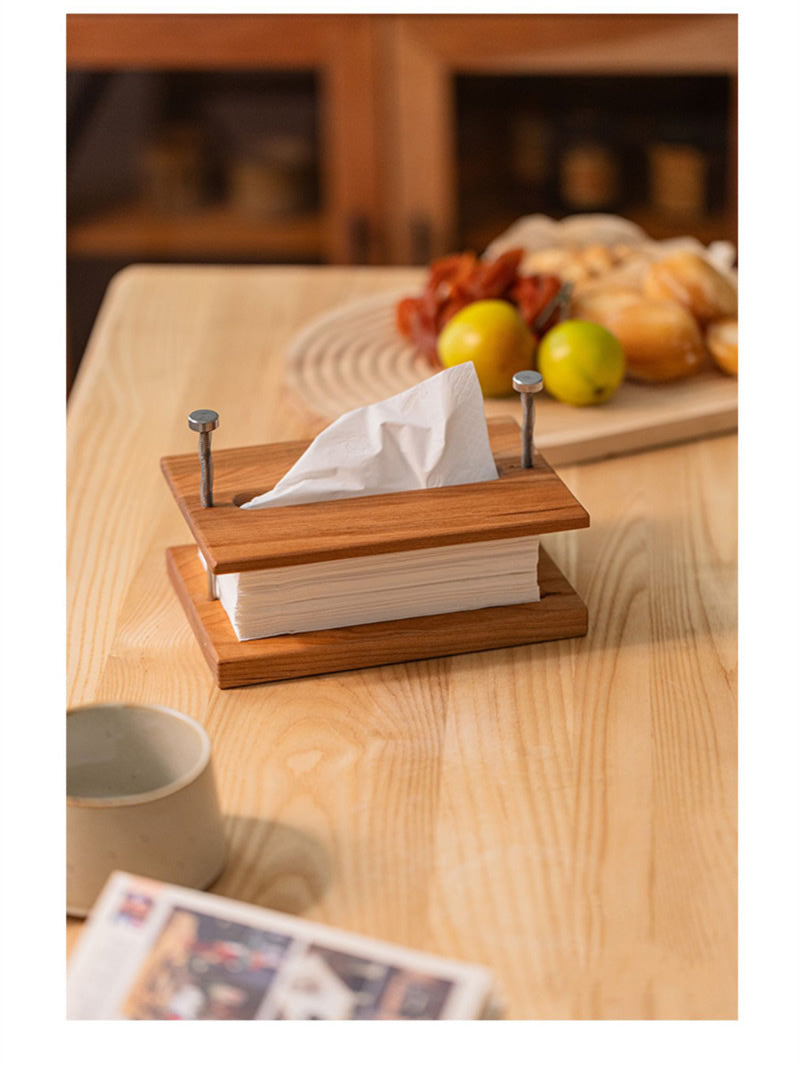 Minimalist Wooden & Metal Tissue Box – Modern Industrial Desk & Tabletop Tissue Holder