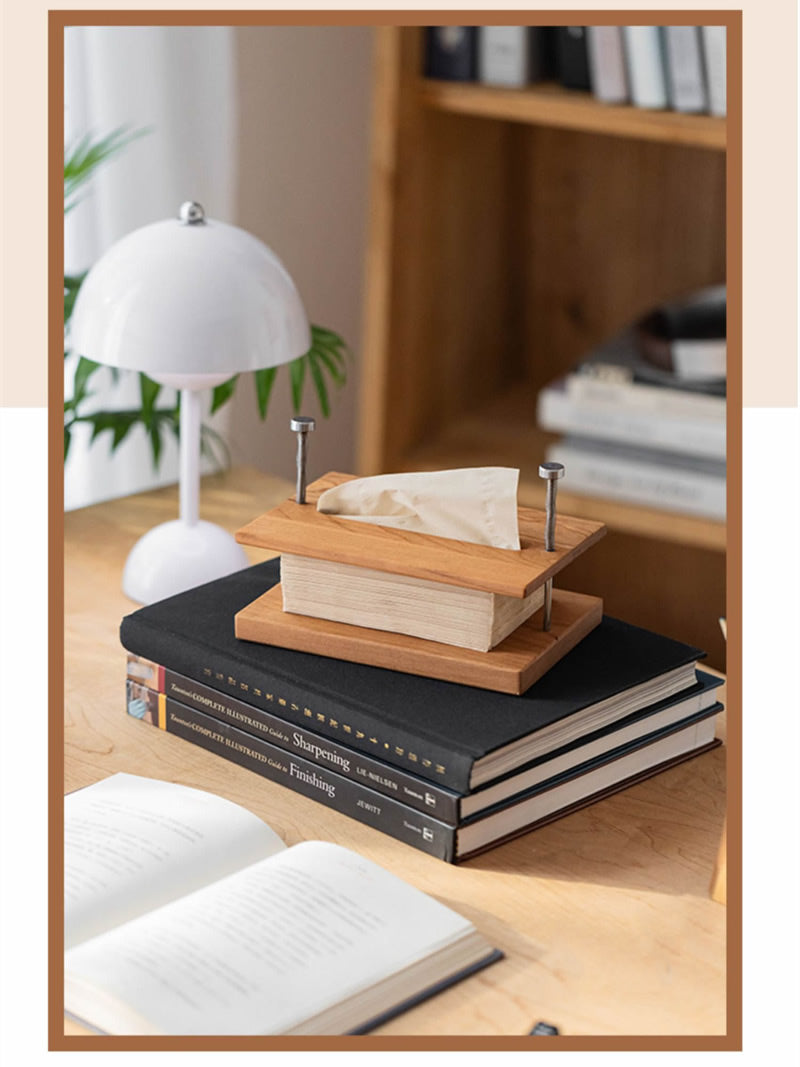 Minimalist Wooden & Metal Tissue Box – Modern Industrial Desk & Tabletop Tissue Holder