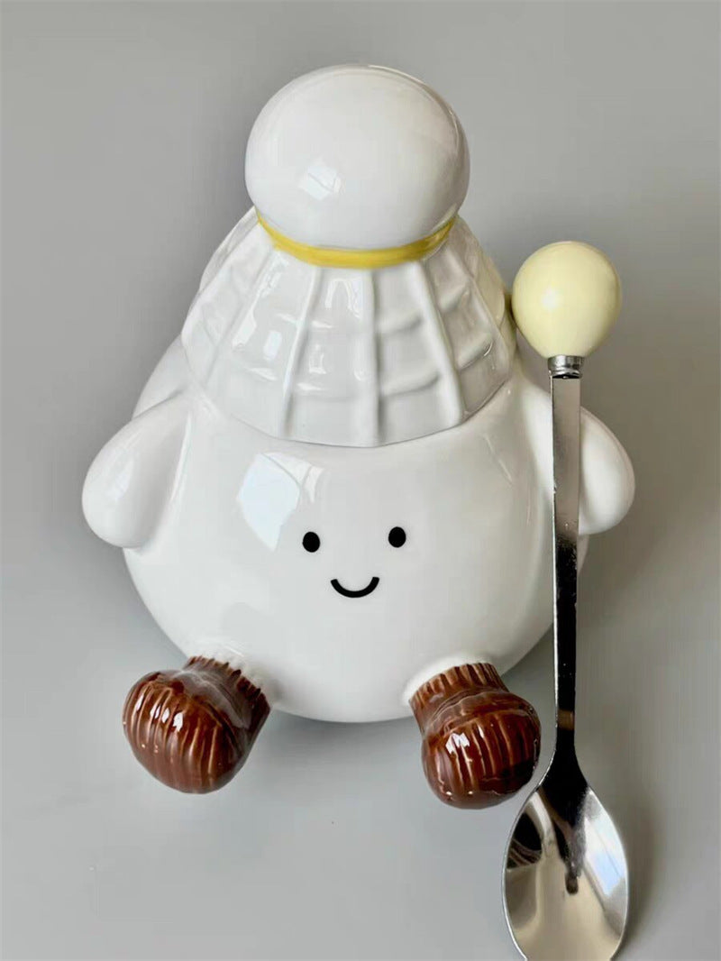 Cute Badminton Character Ceramic Mug - Cartoon Sports-Themed Coffee Cup