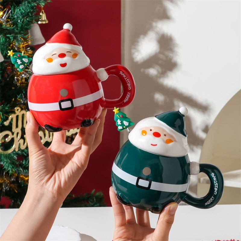 Santa - Shaped Christmas Ceramic Mug with Lid , Festive Holiday Drinkware
