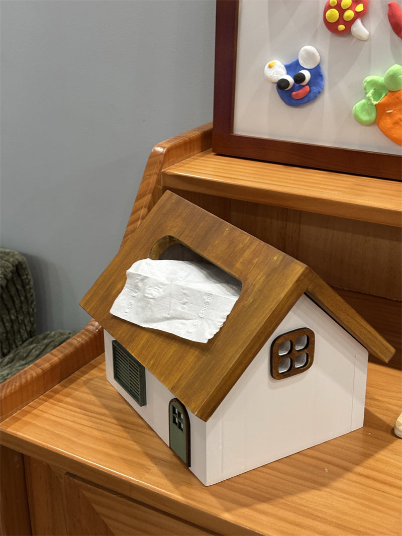 House - Shaped Wooden Tissue Box, Cute Home Decor Tissue Holder