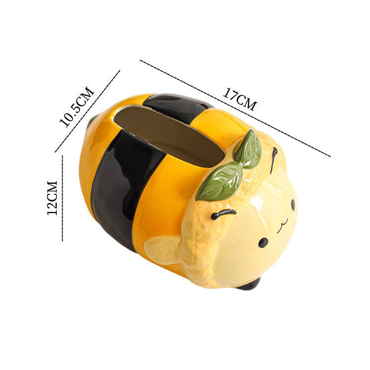 Chubby Bee Ceramic Tissue Box, Cute Striped Bee Desktop Tissue Holder