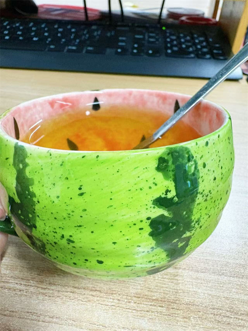 Funny Watermelon Ceramic Cup and Saucer Set, Creative Fruit - Inspired Drinkware
