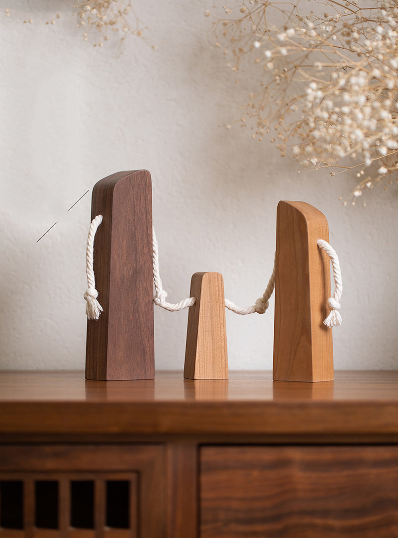 Abstract Family of Three Wooden Figurines: Elegant Home Decor Accent