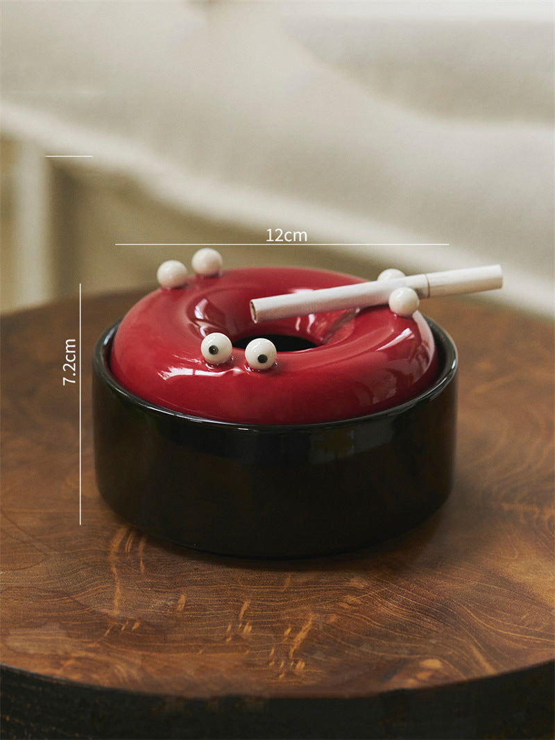Uniqe Donut-Shaped Ceramic Ashtray - Funny Smoking Accessory for Desk, Home, or Gag Gift