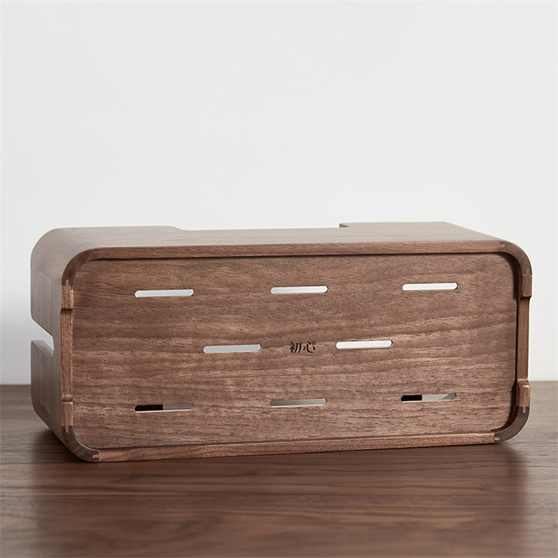 Black Walnut Wood Cable Management Box, Desktop Wire Organizer with Lid for Socket & Cord Storage