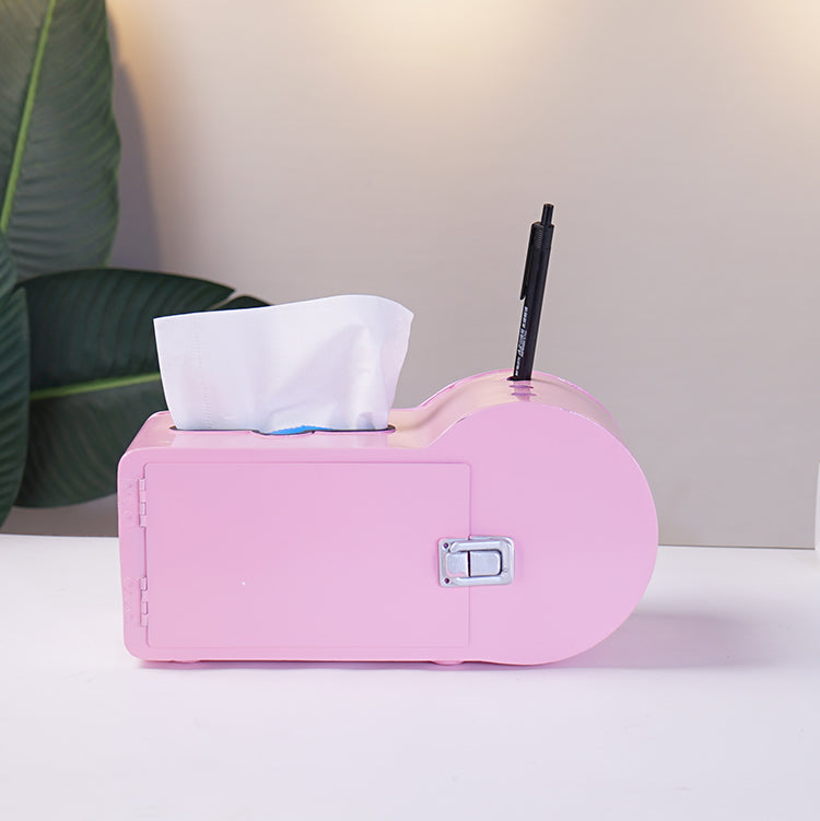 Retro Iron Radio Tissue Box, Office Desk Organizer Pen Holder