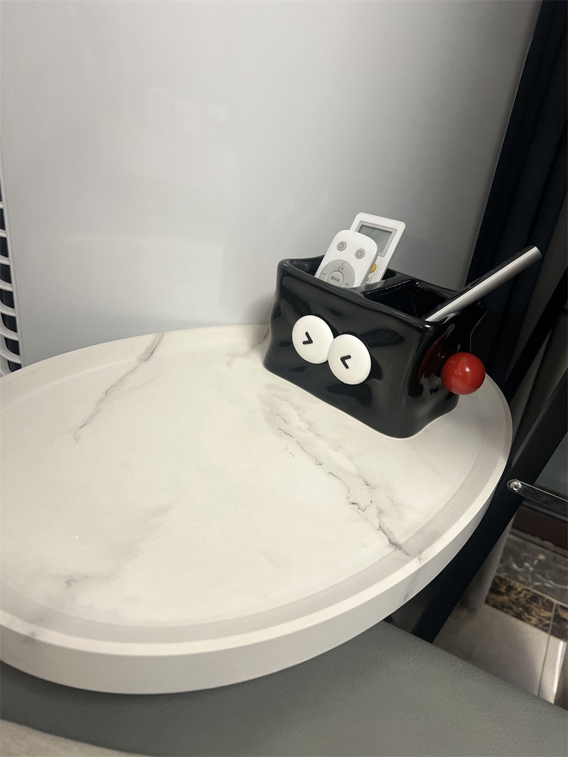 Whimsical Robot - Shaped Ceramic Remote Control Holder, Dual - Compartment Organizer for Home