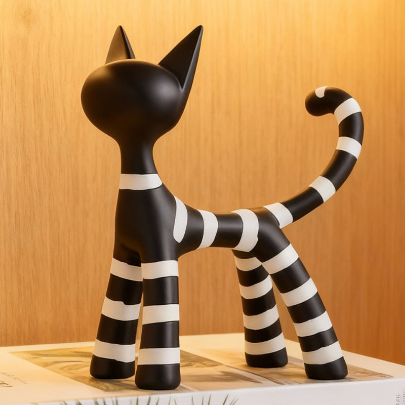 Abstract Art Black Cat Decorative Figurines - Funny Ornaments for Home Shelves, Desks & Display Cabinets