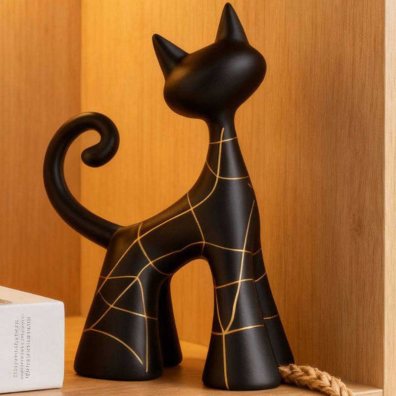 Abstract Art Black Cat Decorative Figurines - Funny Ornaments for Home Shelves, Desks & Display Cabinets