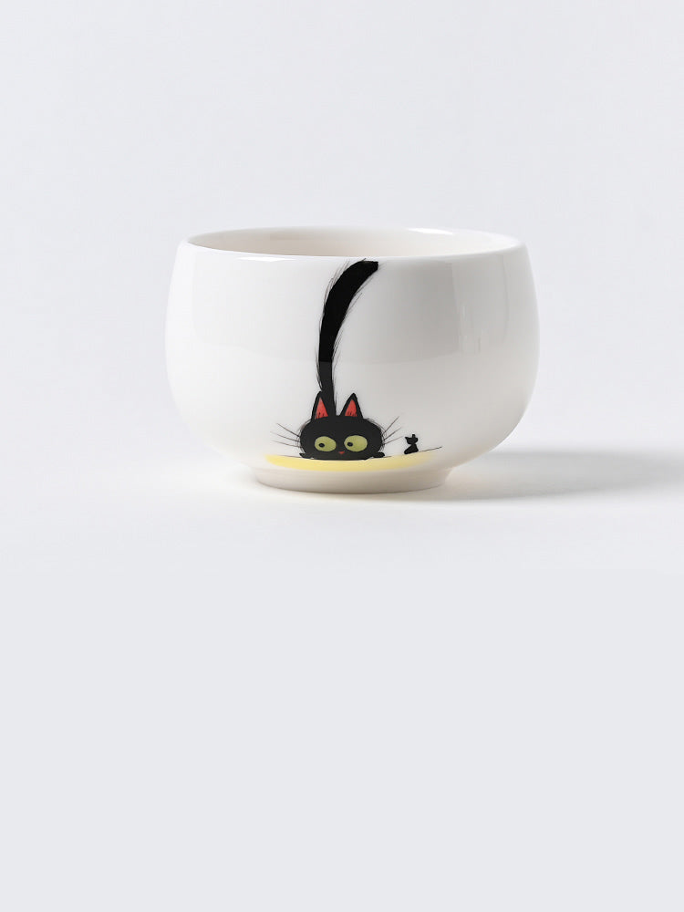 Abstract Black Cat Ceramic Coffee Cup - Mug with Artistic Feline Design