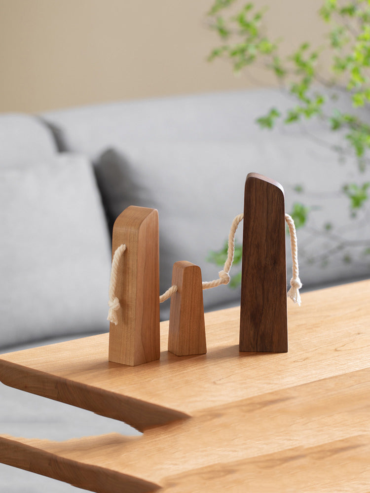 Abstract Family of Three Wooden Figurines: Elegant Home Decor Accent