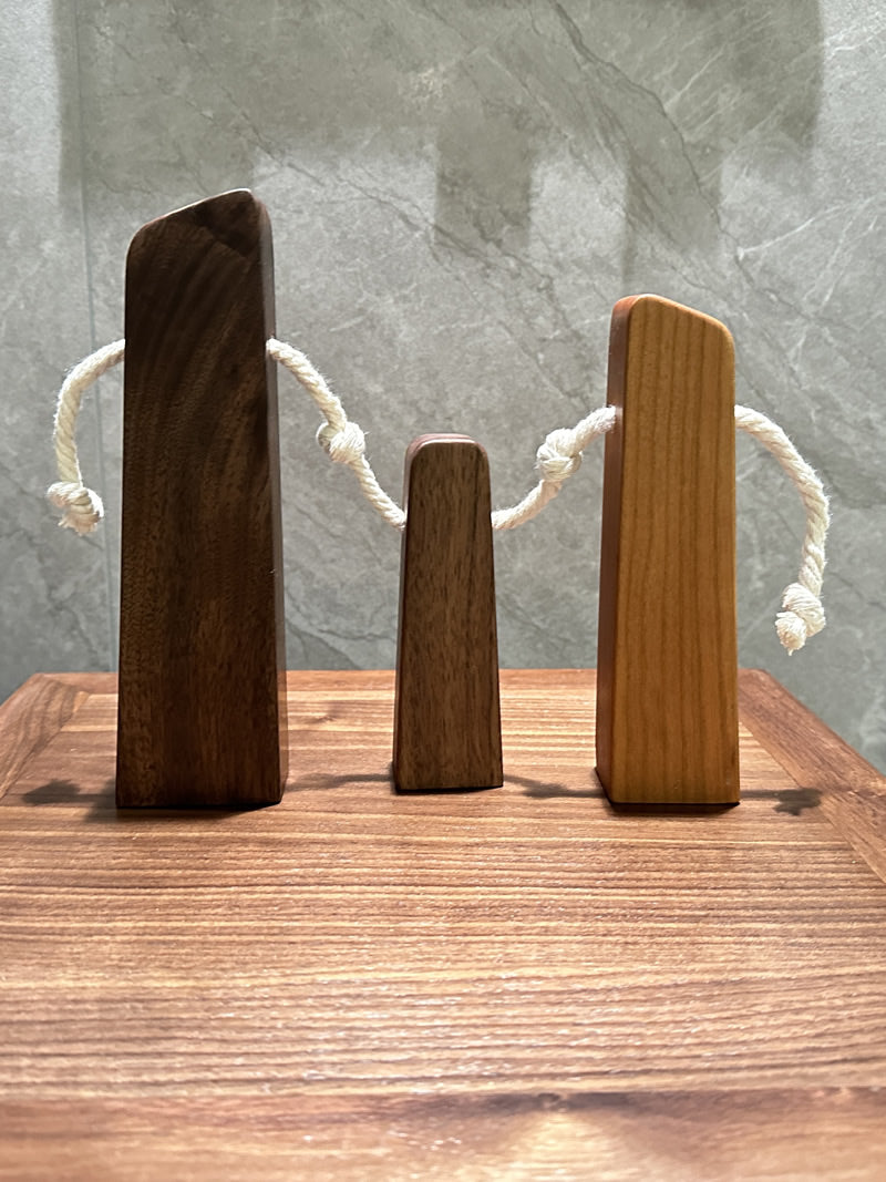 Abstract Family of Three Wooden Figurines: Elegant Home Decor Accent