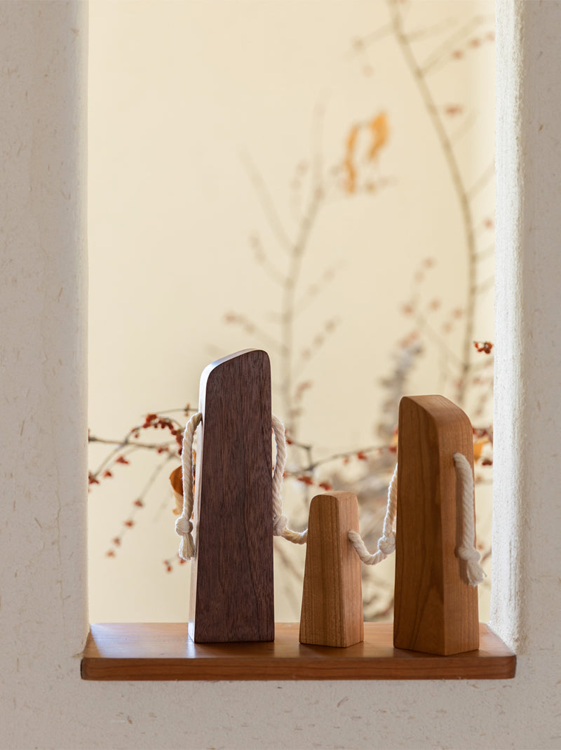 Abstract Family of Three Wooden Figurines: Elegant Home Decor Accent