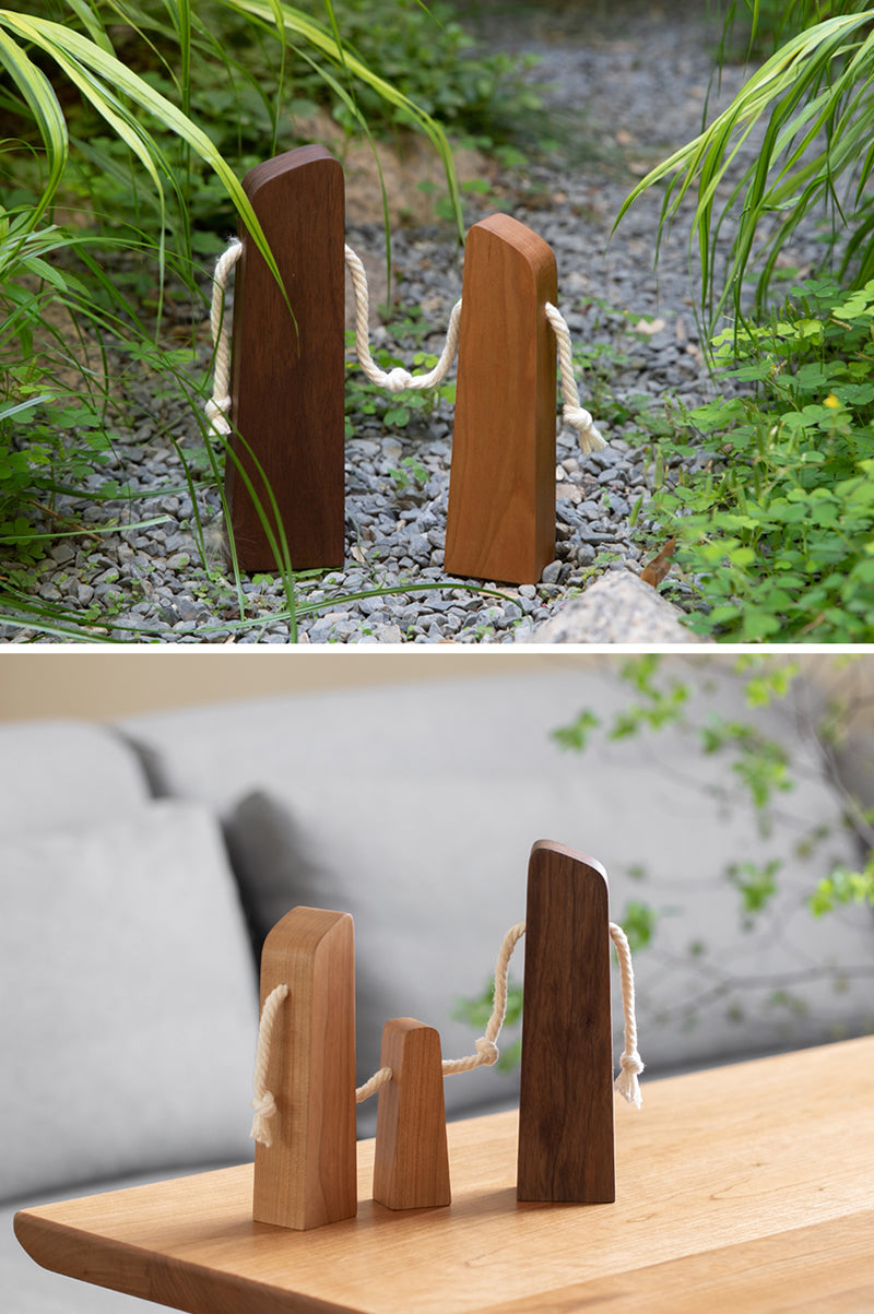Abstract Family of Three Wooden Figurines: Elegant Home Decor Accent