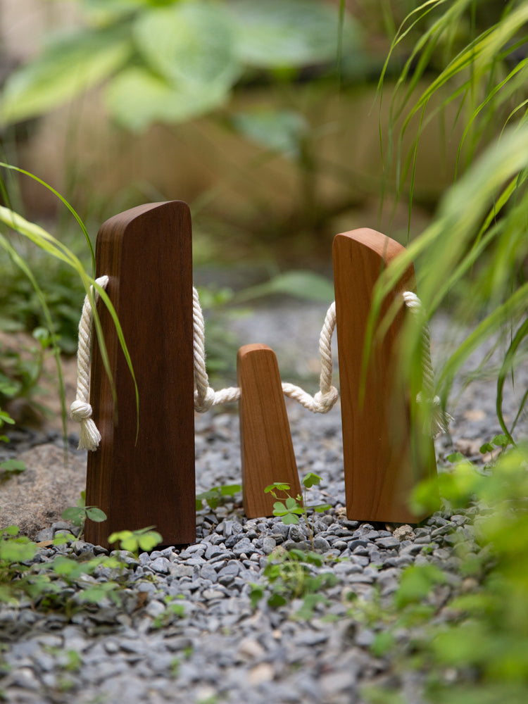 Abstract Family of Three Wooden Figurines: Elegant Home Decor Accent