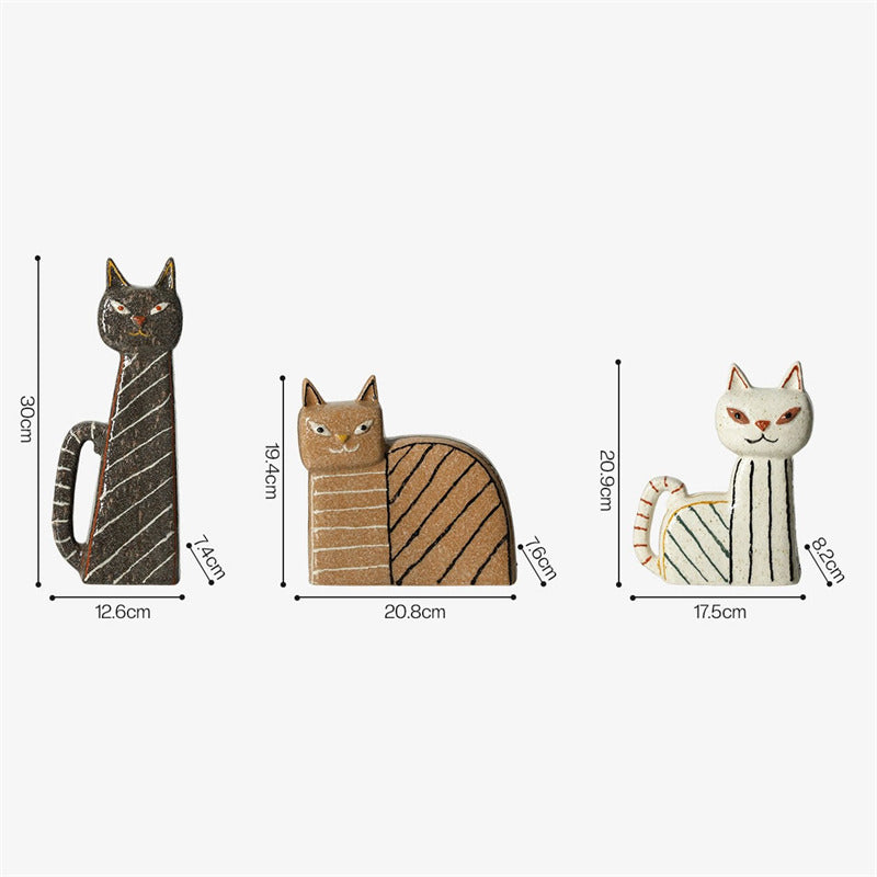 Abstract Hand-Painted Ceramic Cat Figurines - Modern Cat Statues for Home & Office Decor