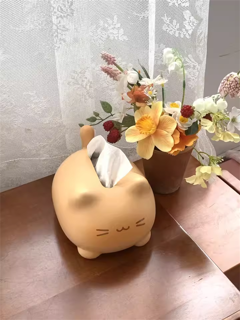 Abstract Happy Cat Ceramic Tissue Box – Cute Animal Home Decor