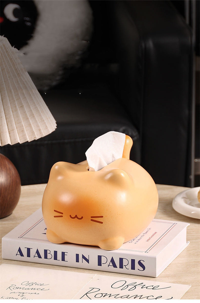 Abstract Happy Cat Ceramic Tissue Box – Cute Animal Home Decor