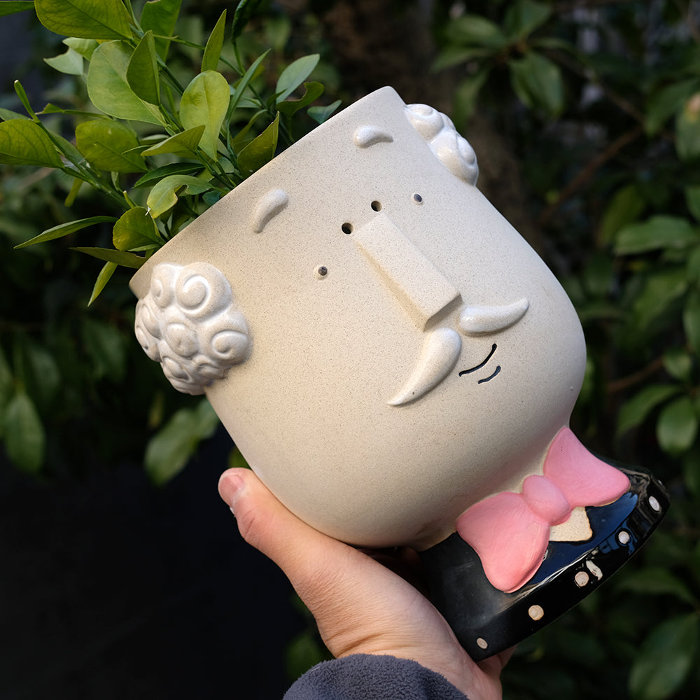 Abstract Human Face Ceramic Flower Pots - For Home & Office, Artistic Desk Decor Sculptural