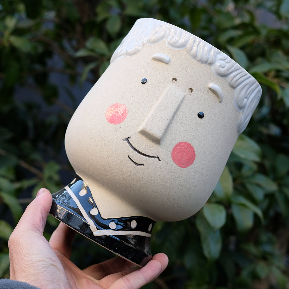 Abstract Human Face Ceramic Flower Pots - For Home & Office, Artistic Desk Decor Sculptural