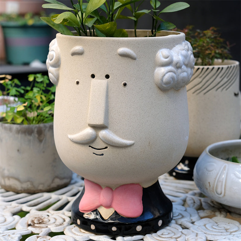 Abstract Human Face Ceramic Flower Pots - For Home & Office, Artistic Desk Decor Sculptural