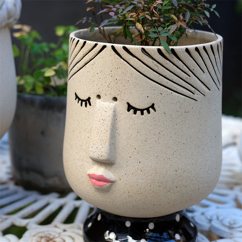 Abstract Human Face Ceramic Flower Pots - For Home & Office, Artistic Desk Decor Sculptural