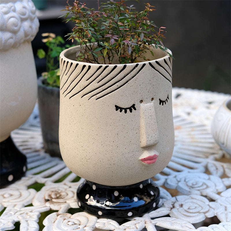 Abstract Human Face Ceramic Flower Pots - For Home & Office, Artistic Desk Decor Sculptural