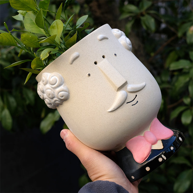 Abstract Human Face Ceramic Flower Pots - For Home & Office, Artistic Desk Decor Sculptural