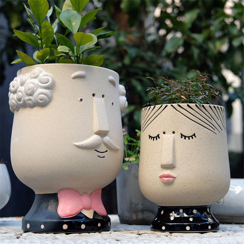 Abstract Human Face Ceramic Flower Pots - For Home & Office, Artistic Desk Decor Sculptural