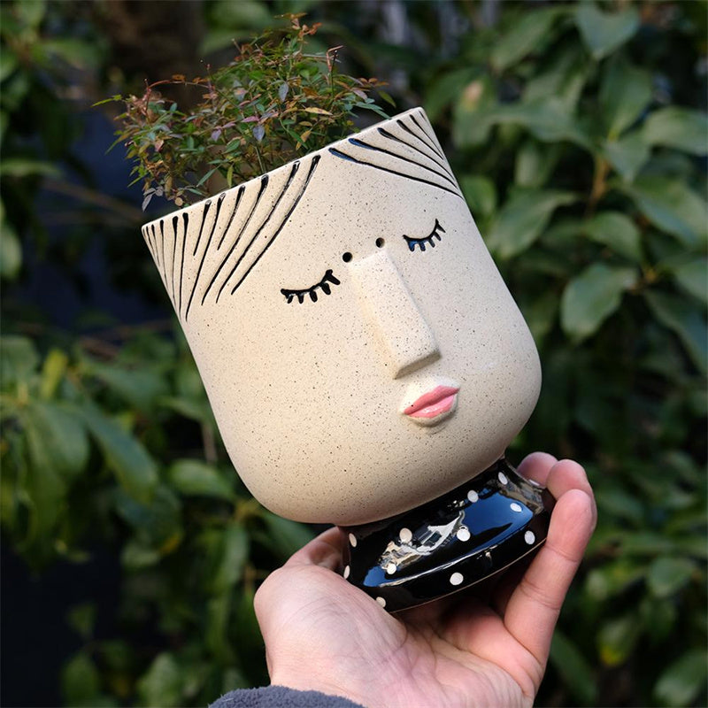 Abstract Human Face Ceramic Flower Pots - For Home & Office, Artistic Desk Decor Sculptural