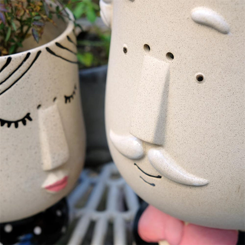 Abstract Human Face Ceramic Flower Pots - For Home & Office, Artistic Desk Decor Sculptural