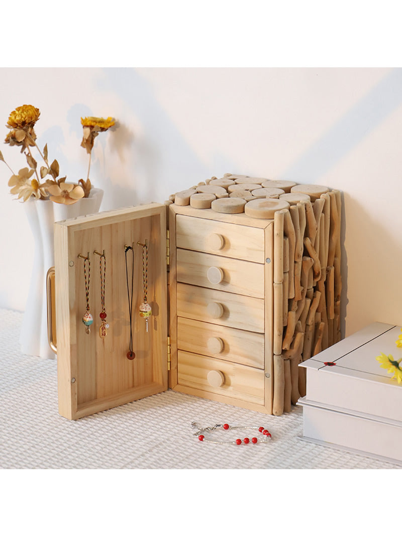 Abstract Refrigerator-Style Wooden Jewelry Box, Desktop Organizer Storage Box